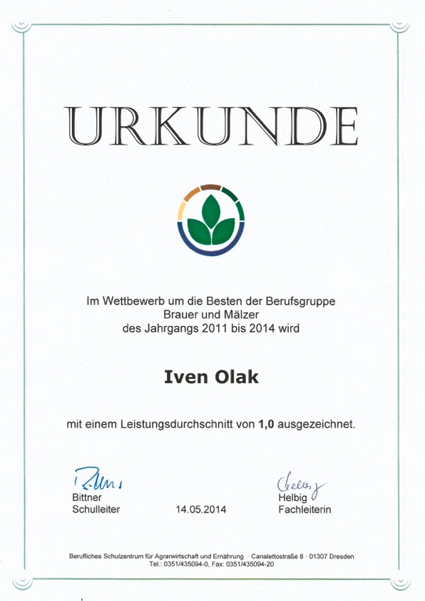 Bester Azubi der Brauer und Mälzer kommt von Glückauf