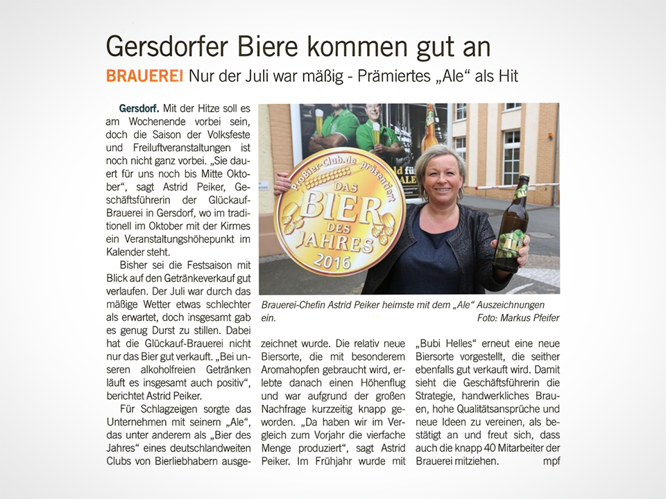 Glückauf Brauerei Gersdorf - Blick, Gersdorfer Ale, DLG-Gold Glückauf Brauerei Gersdorf - Blick, Gersdorfer Ale, DLG-Gold