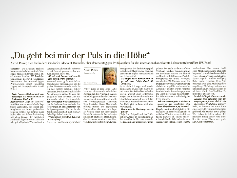 IFS Food Gütesiegel für Glückauf Brauerei